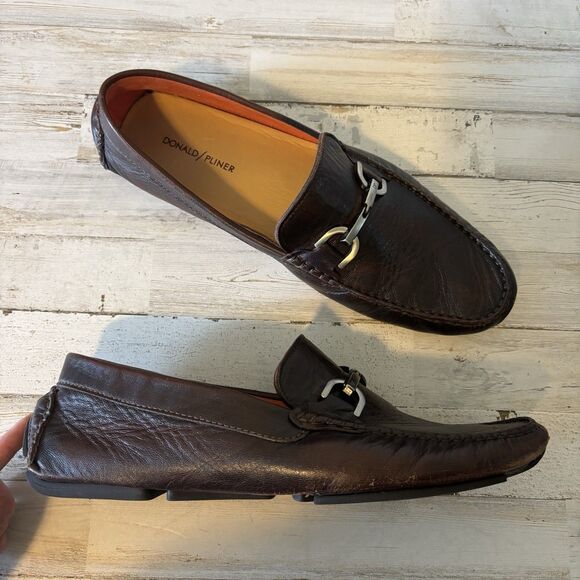Donald Pliner Men’s 11 Victor Driver Loafers Shoes Brown Leather HorseBit Buckle - Picture 3 of 9